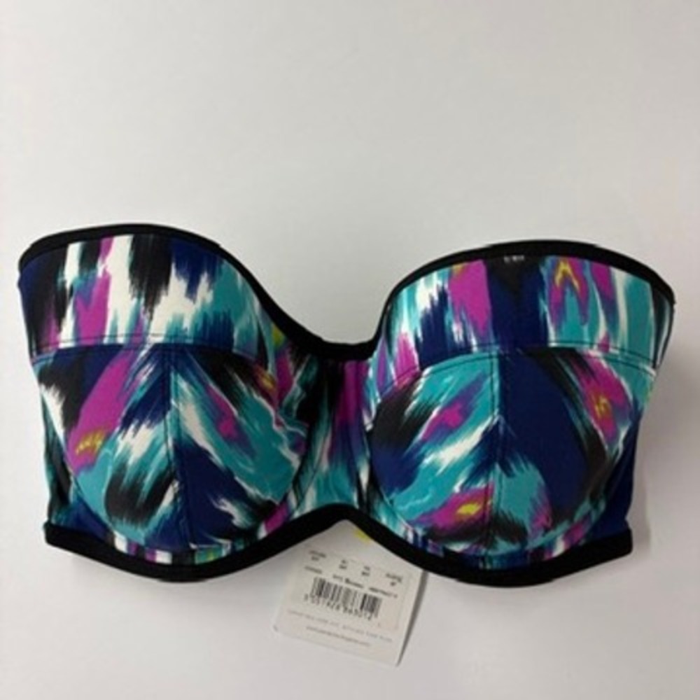Cleo by Panache Womens Bikini Top 30F Multi Avril Bandeau Abstract CW0223 NWT